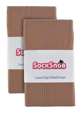2 Pair Multipack Women's Seamed Stockings with Lace Top | Sock Snob | Ladies Thigh High Stockings - Nude / Nude