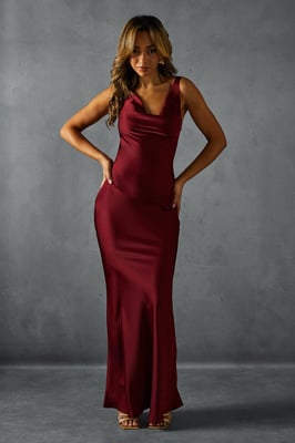 Premium Satin Cowl Neck Fishtail Maxi Dress