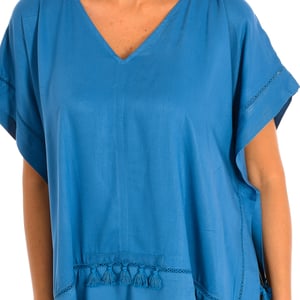 Loose poncho with V-neck tassels 8949 women