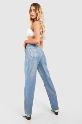 Iridescent Metallic Coated Straight Leg Jeans