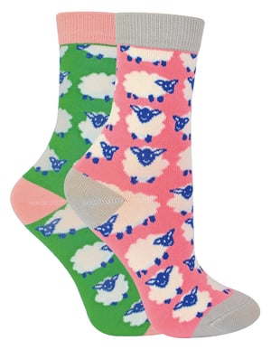 Miss Sparrow - 2 Pack Girls Bamboo Animal Patterned Socks - Sheep