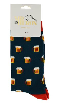 Mr Heron - Mens Bamboo Socks | Novelty Funky Socks | Patterned Argyle Striped Socks | Breathable Soft | Gifts for Him - Beer (Teal)