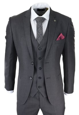 Heren 3-delige Charcoal Grijze Klassieke Stitch Retro Pak