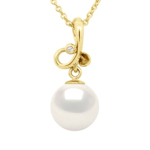 Hanger DRIEKNOT Geel Goud Diamant 0,010 Ct - Echte Gecultiveerde Zoetwaterparel Rond 9-10 mm