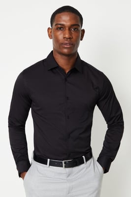 Black Tailored Fit Long Sleeve Easy Iron Shirt
