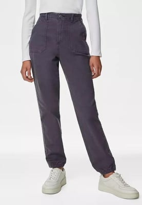 M&S Collection Ladies Cotton Blend Slim Fit Ankle Grazer Joggers Light Indigo