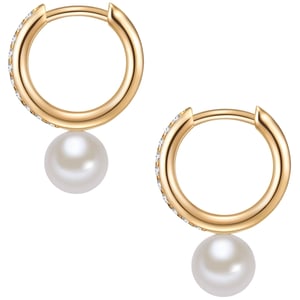 Hoop earring sterling silver yellow gold freshwater cultured pearl white zirconia white Valero Pearls
