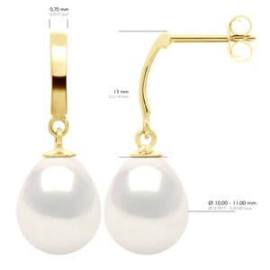 Oorbellen in Geel Goud 375 en Echte Gecultiveerde Zoetwater Parel Parels 10-11 mm