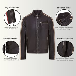 Randig Cafe Racer Biker skinnjacka för män - Alta