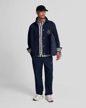 Mens Washed Check Poplin Shirt in Beige