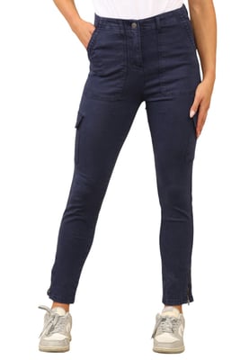 MYT Womens Cargo Chino Ankle Grazer Trousers in Navy