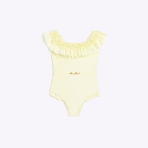 River Island Girls Swimsuit Yellow 3D Flowers