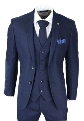 Heren 3-delige marineblauwe birdseye tweed klassieke pak
