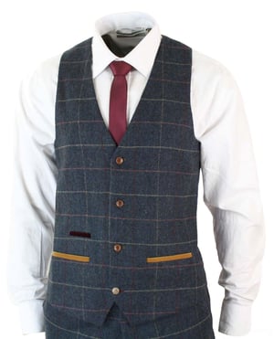 Heren 3-delig marineblauw visgraat geruit vintage pak