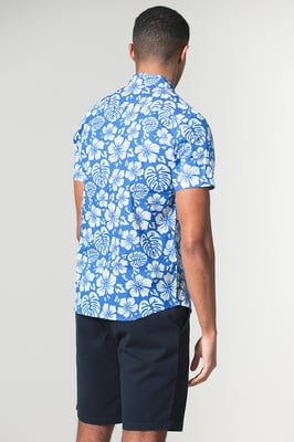 Blue 'Hamoa' Cotton Short Sleeve Button-Up Printed Shirt
