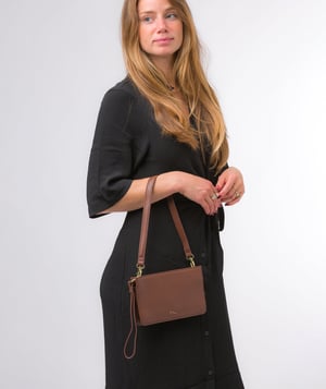 'Layla' Dark Tan Nappa Leather Grab Clutch Bag