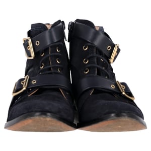 Chloé Buckled and Lace-Up Detail Ankle Boots in Black Suede