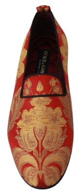 Dolce & Gabbana Mannen Rood Goud Brokaat Slippers Loafers Schoenen