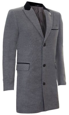 Herr 3/4 Grå Lång Crombie Överrock Jacka Fiskbensmönstrad Tweedrock Peaky Blinder