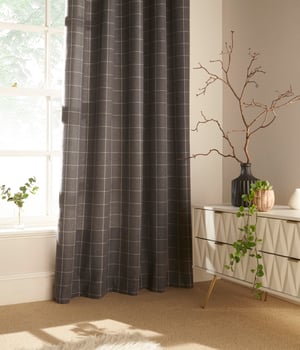 Ellis Windowpane Check Eyelet Curtains in Grey
