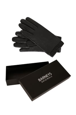 Barneys Originals Gift Boxed Black Leather Gloves With Elasticated Cuff