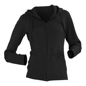Russell Dames Premium Authentieke Hoodie met rits (3-laagse stof) (Zwart)