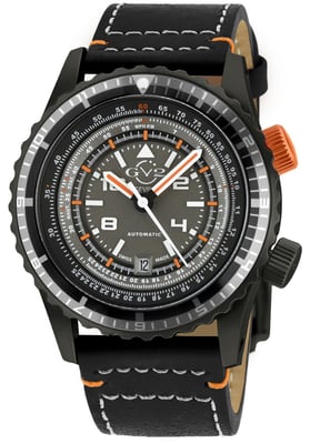GV2 Contasecondi Men's Grey/Orange Dial Black Calfskin Leather Watch