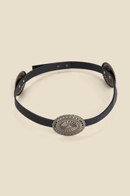 Black Leather Western Medallion Detail Waist Belt