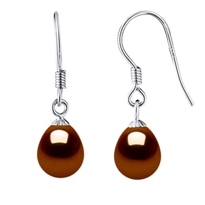 Earrings Hooks Freshwater Pearls 7-8mm Chocolate Pears 925