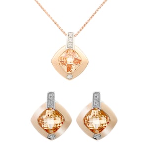 Orphelia 'Athena' Women's 925 Sterling Silver Set: Chain-Pendant + Earrings - Silver/Rose SET-7113