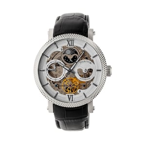 Heritor Automatic Aries Skeleton Leather-Band Watch
