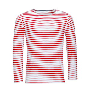 SOLS Mens Marine Long Sleeve Stripe T-Shirt (White/Red)