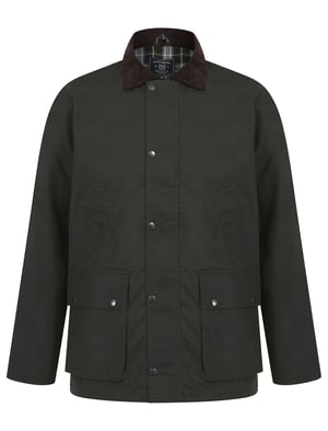 Olive Cotton Wax Jacket With Corduroy Collar