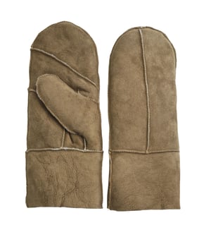 Womens Tan Genuine Real Sheepskin Suede Mittens Warm Gloves