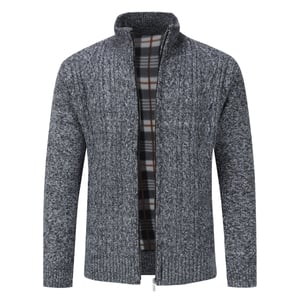 Cardigan med dragkedja för herrar Cardigan Chunky Knit med ståkrage för vinter Mörkgrå