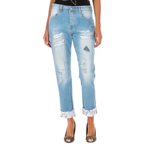 Long denim pants with straight hem cut 10DBF0667 woman
