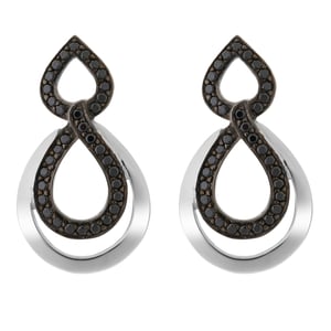Orphelia 'Amber' Dames 925 Sterling Zilveren Set: Ketting-Hanger + Oorbellen - Zilver/Zwart SET-7092/2