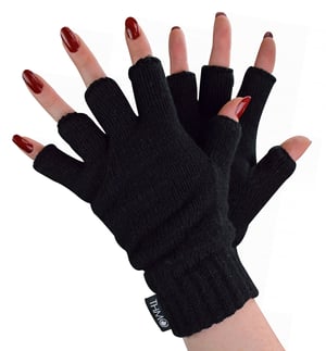 Thermo Fingerless-handskar för damer | THMO | Vinter Fleece Fodrade Mjuka Thinsulate-handskar för kvinnor - Svart