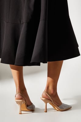 Wide Fit Tilly Diamante And Pearl Sling Back Pointed Court Shoes