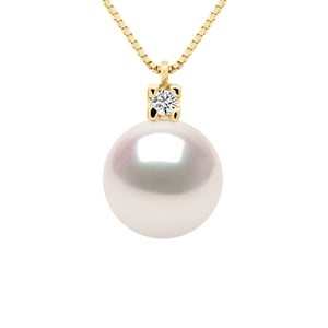 Halsketting Sieraden Diamanten 0,03 Ct - Echte GeCultiveerde Parel Akoya Japanse Gecertificeerd Rond 8-9 mm