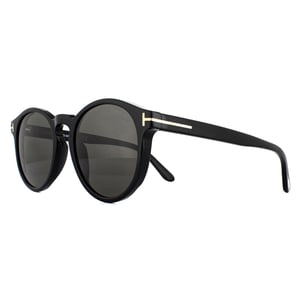Tom Ford Round Unisex Shiny Black Grey Smoke Sunglasses