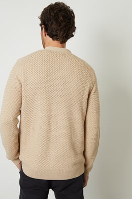 Brown Basket Stitch V-neck Cardigan