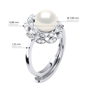 Ring Bloem Sieraden - Echte Gekweekte Zoetwaterparel Rond 7-8 mm