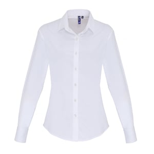 Premier Dames/dames Stretch Fit Poplin Blouse met lange mouwen (Wit)