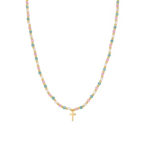 Luxenter Sterling Zilver 925 Ketting met Veelkleurig Kristal afgewerkt in 18K geel goud - Liwa