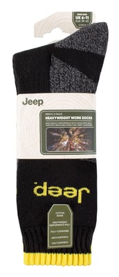 Mens Heavy Duty Work Socks with Arch Support | Jeep | Full Cushion High Performance Cotton Boot Socks with Reinforced Heel and Toe - Black / Charcoal