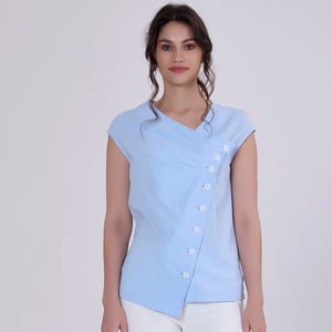 Geplooide asymmetrische top met dubbele borst