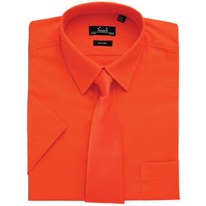 Premier Heren Korte Mouw Formele Poplin Gewoon Werk Shirt (Oranje)