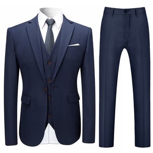 3-delad Slim Fit Solid mörkblå smart bröllopskostym
