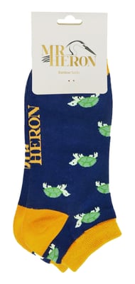 Mens Bamboo Trainer Socks | Mr Heron | Animal Themed Breathable Low Cut Sneaker Socks - Turtles (Navy)